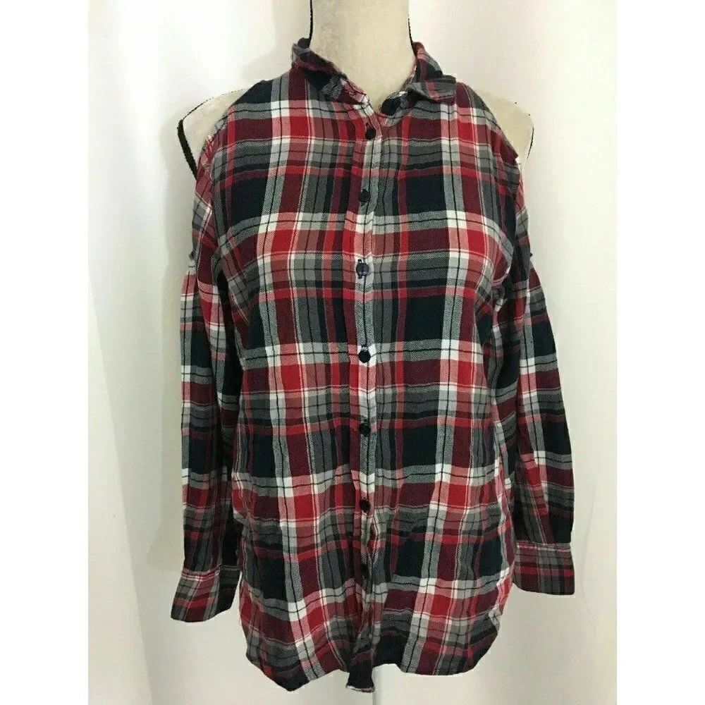 Asos Black White Red Plaid Long Sleeve top
